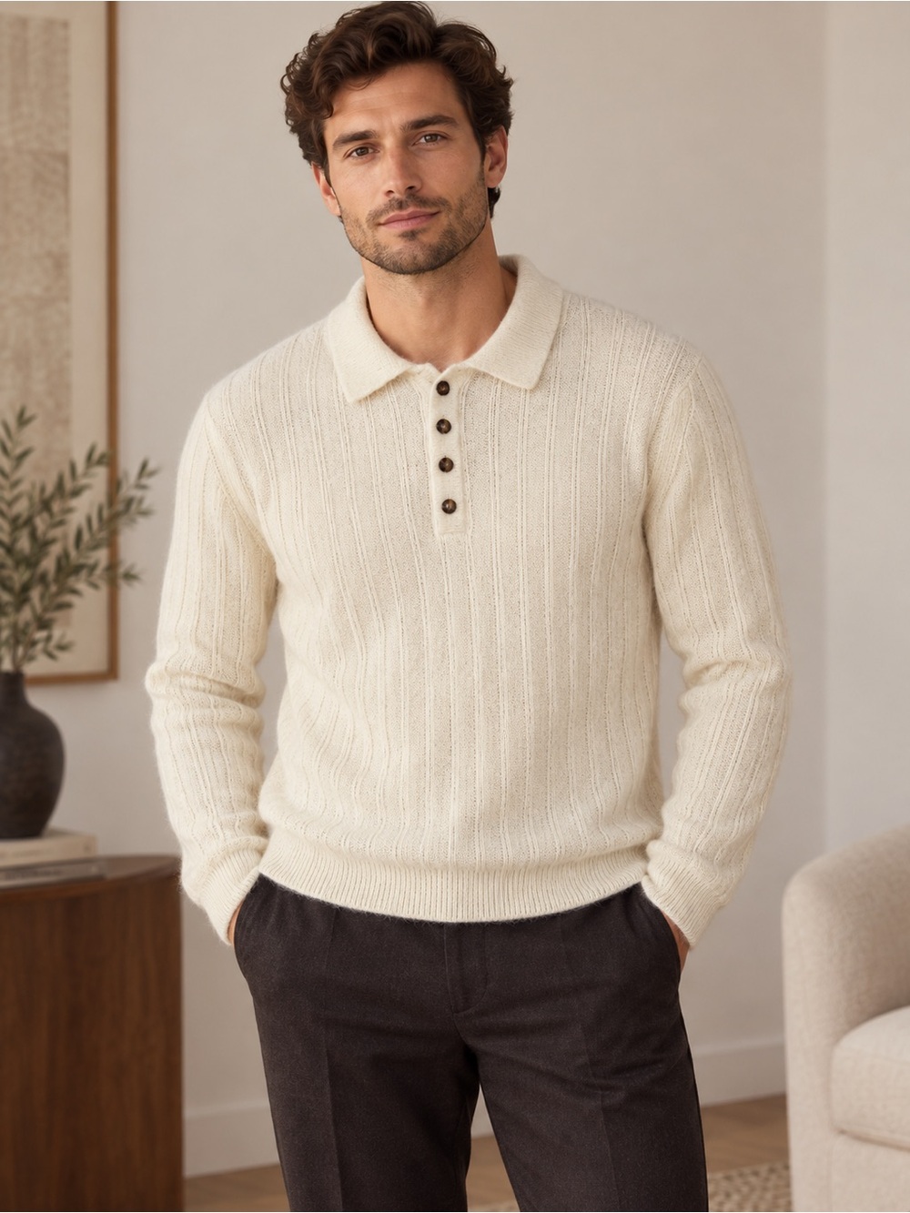 Banana Republic Heritage Alpaca Wool Polo Sweater Cream Men’s L NWT